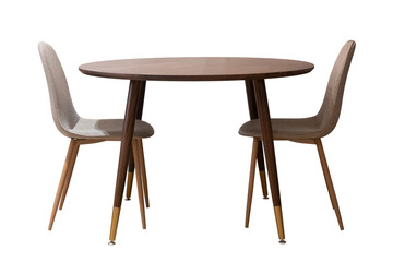 round wooden table and chairs isolated on white background. modern furniture