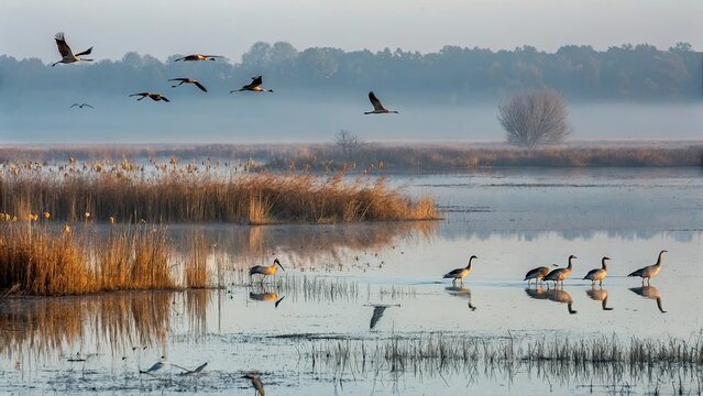 canadian geese in flight over lake