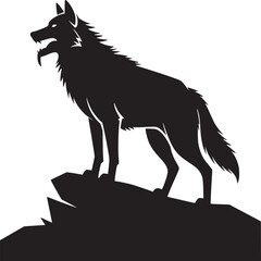 Black wolf silhouette vector illustration howling wolf design element for logo or tattoo design concept