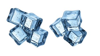 Transparent ice cubes with bubbles isolated
