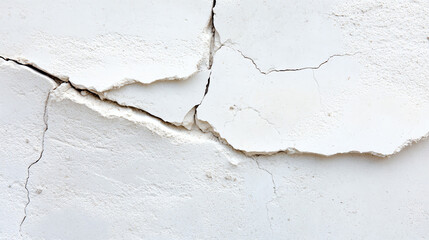 Obraz premium A close-up view of a cracked white wall, showcasing the texture and details of the damaged surface in natural light.