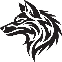 Black and white wolf head tribal tattoo design vector illustration for wall art and stickers idea