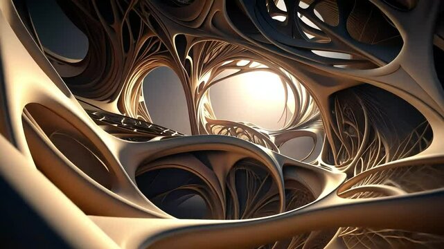 Intricate Organic Forms Intertwined in an Abstract Space with Radiant Light and Textural Depths