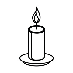 Handdrawn candle with flame on a round plate isolated on light burning