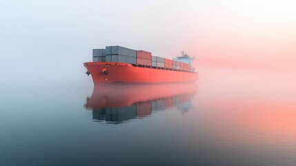 Cargo ship at dawn, tranquil scene
