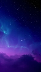 Naklejka premium Vibrant purple and blue nebula with shooting stars in a starry night sky