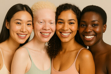 Four diverse women smiling together promoting diversity and inclusion