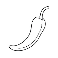 Handdrawn Outline Chili Pepper Isolated on with Stem Detail vegetable food