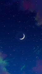 Fototapeta premium Crescent moon shines brightly in a starry night sky with colorful clouds