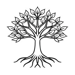 Obraz premium Tree with leaves roots on a Handdrawn graphic nature plant