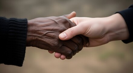 Interracial Handshake Showing Unity and Diversity, Demonstrating Support, Harmony and Racial Equality