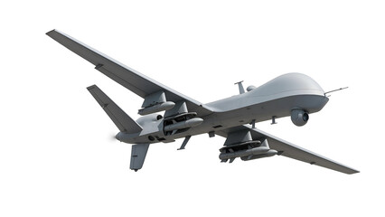 Obraz premium High-Detail Render of Airborne Air Defense Interceptor Drone – Flying Angle on Pure White Background