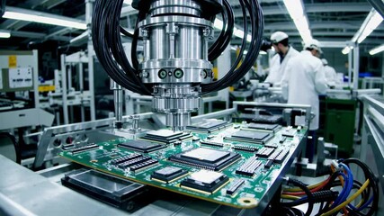 Conveyor for the production of processors and motherboards at the factory - Powered by Adobe