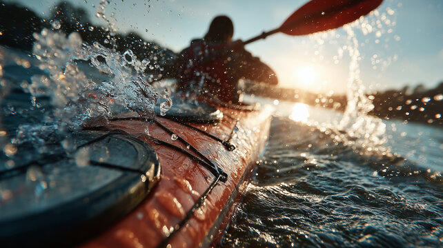 A Person Kayaking on the Water Close Up - Powered by Adobe