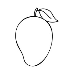 Outline drawing a mango fruit with a leaf on a food