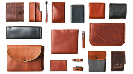 • A collection of stylish vegan leather accessories, isolated on white background in HD 