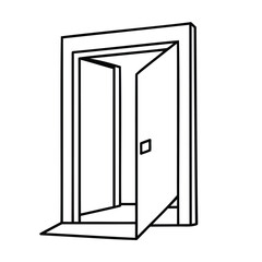 Handdrawn an open door with a diamond-shaped handle on entrance exit