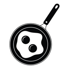 Vector line art of a frying pan with eggs, isolated black and white minimalist breakfast illustration