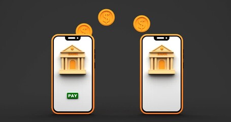 Yellow smartphone mobile payment app concept 3D render on black background 4K video - Powered by Adobe