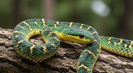 Obraz premium green snake on a tree