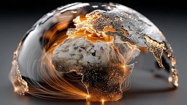 World Connection: Intricate connections span across a digital globe, illuminating the global network of communication, technology and interconnection.