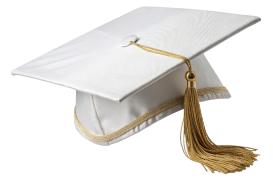 White graduation cap with gold tassel isolated on transparent background - Powered by Adobe