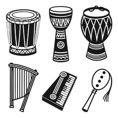 African drums and folk instruments collection djembe