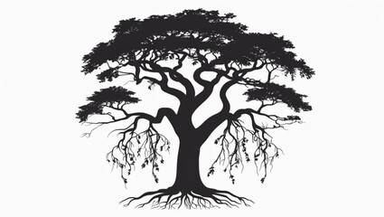 Elegant Tree Silhouette with Branches and Roots