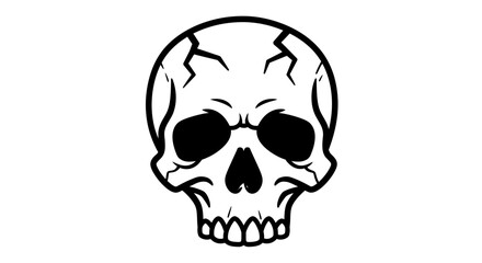 Stylized skull with cracks on the forehead in black and white outline