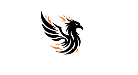 Fototapeta premium Stylized black phoenix with orange flames isolated on white background