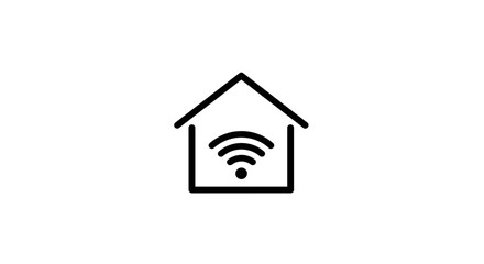 A simple black and white icon of a house with a wifi signal inside it