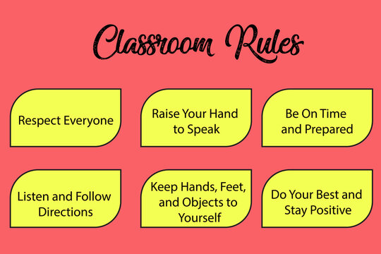 Colorful classroom rules poster for students, promoting positive behavior and respectful classroom culture.
