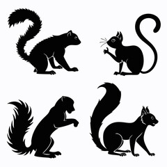Black animal silhouettes bushy tails white