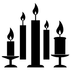 Black candle silhouettes with flickering flames candles