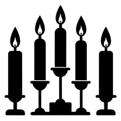Black candle silhouettes with glowing flames white