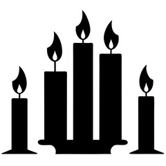 Black candle silhouettes with flickering flames burning