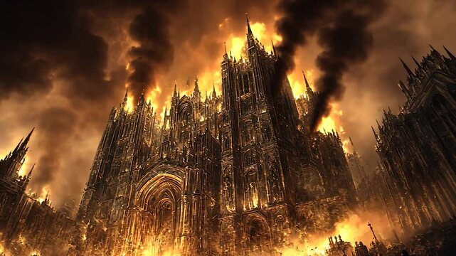 Burning Gothic Cathedral: Inferno Digital Artwork