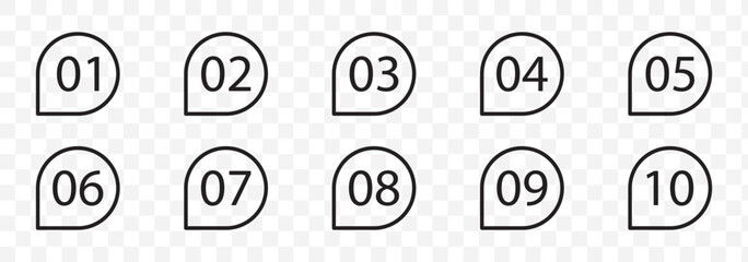 Number digit icon set. Bullet Points, info markers, Triangle icon arrow set, Number, Flags, 1 to 10 Flat, design, isolated, vector. Vector illustration. EPS file 3.