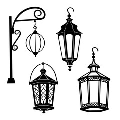 Black silhouette lanterns on white background vector
