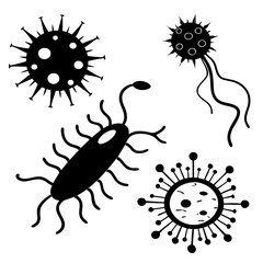 Black silhouette microscopic organisms and viruses