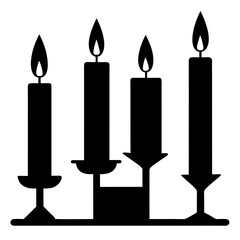 Black silhouette of four burning candles on a stand