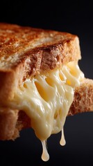 Close-up of melting cheese on a grilled sandwich, gooey, delicious