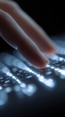 Close-up of a holographic keyboard projection, touch interaction, modern tech
