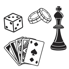 Dice cards chips and chess king playing cards casino chips