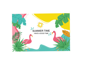    Vibrant Summer Scene with Flamingos and Tropical Plants           
