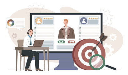 Online job interview and recruitment process. Vector illustration