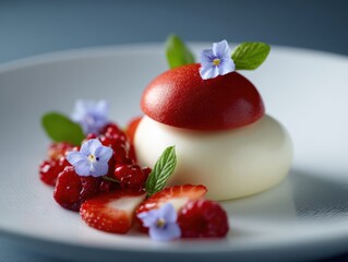 A gourmet dessert, intricate plating, delicate, sweet treat