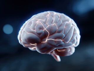 Abstract human brain with glowing connections, intelligence, thought