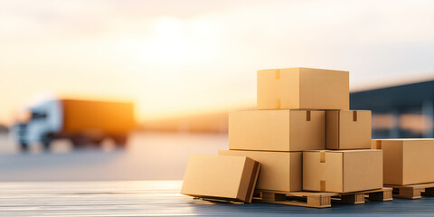 Cardboard box pallet warehouse shipping logistics delivery transportation packaging storage freight cargo distribution supply chain industrial container brown stacked loading unloading truck