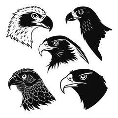 Five black bird heads graphic design eagle hawk